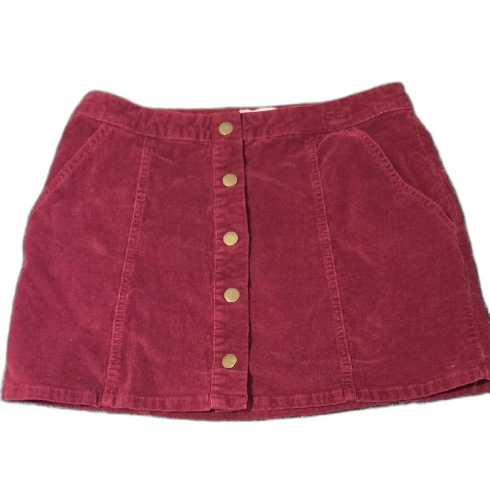 Altar'd State Button-Front Corduroy Mini Skirt - Wine